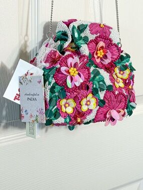 Viral Beaded Floral Statement Bag 🌸 Handcrafted India TJ Maxx NWT